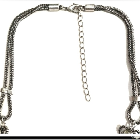 Bohemian Silver-Tone Filigree Half-Moon Two-Strand Choker 17-20” Necklace - Picture 3 of 5